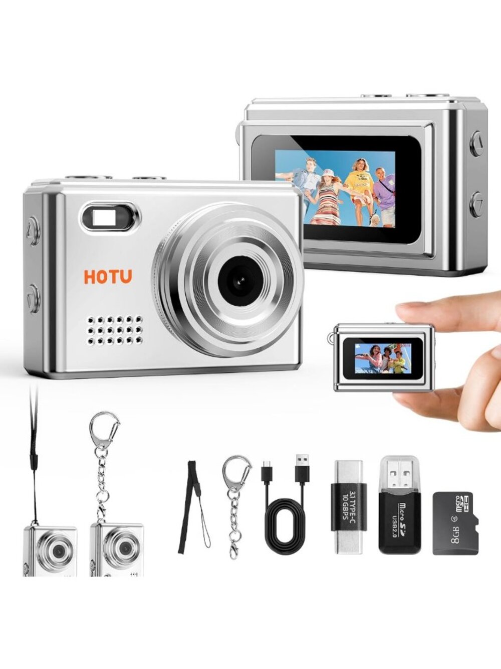 Compact Mini Digital Camera with 2MP 1080P, Keychain Size, 8GB Card, Travel Vlog
